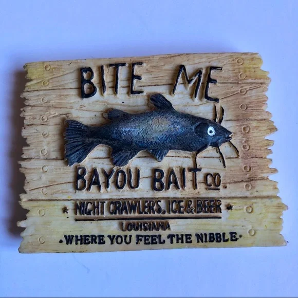 Vintage Magnet BITE ME BAYOU BAIT CO Louisiana 3/4”